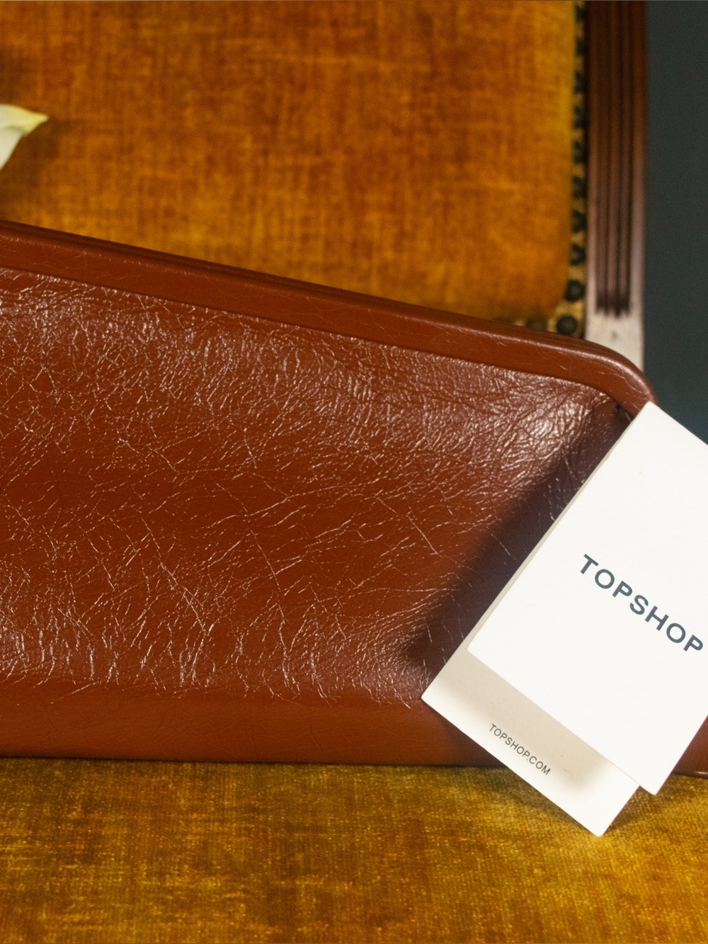 Topshop Brown Faux Leather Angled Envelope Clutch